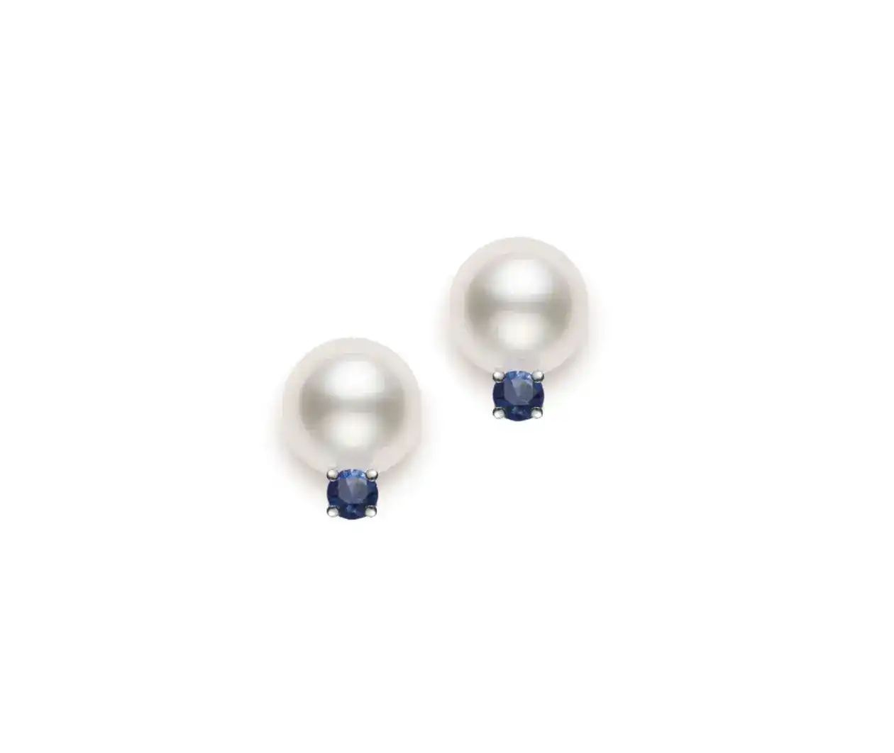 Akoya Cultured Pearl 18K White Gold Earrings with Blue Sapphire