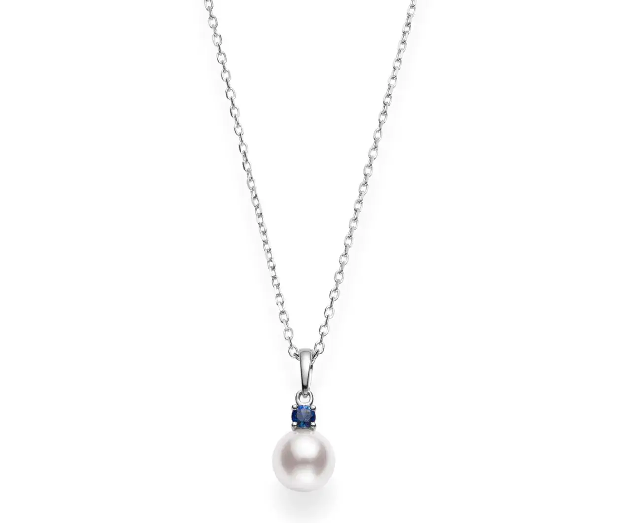 Akoya Cultured Pearl 18K White Gold Pendant with Blue Sapphire