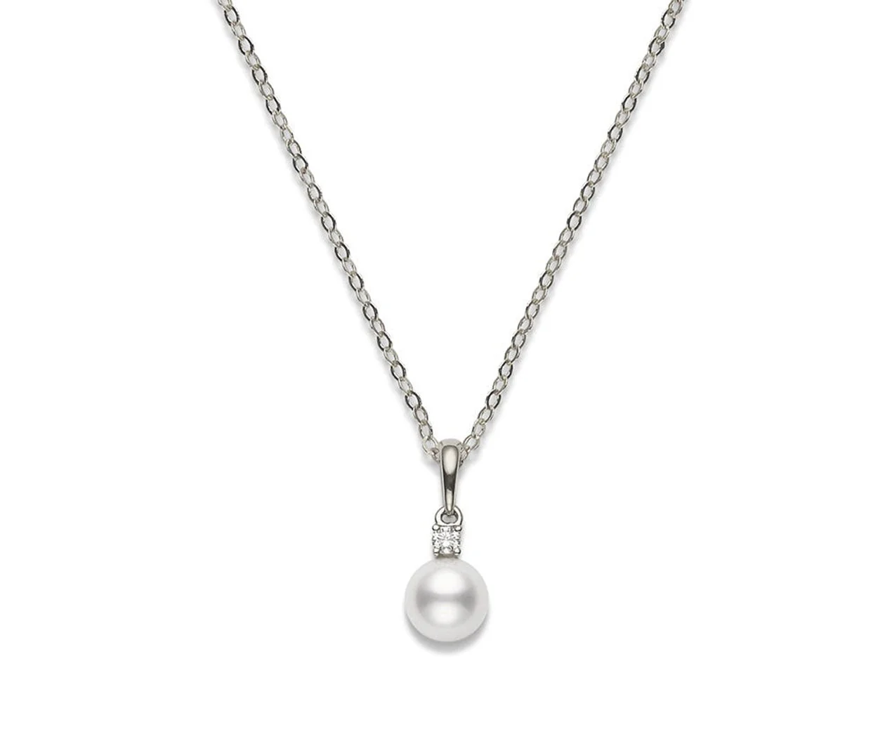 Akoya Cultured Pearl and Diamond Pendant in 18K White Gold