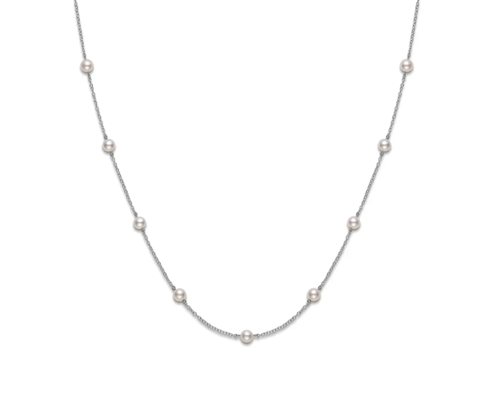 Akoya Cultured Pearl Station Necklace in 18K White Gold