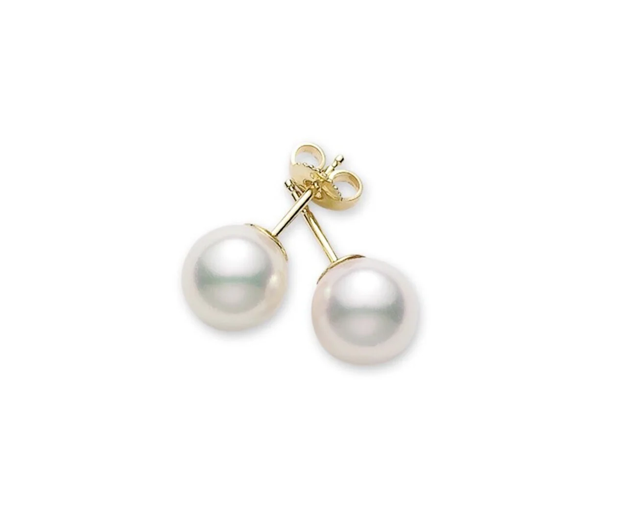 Akoya Cultured Pearl Stud Earrings in 18K Yellow Gold, A, 6-6.5mm