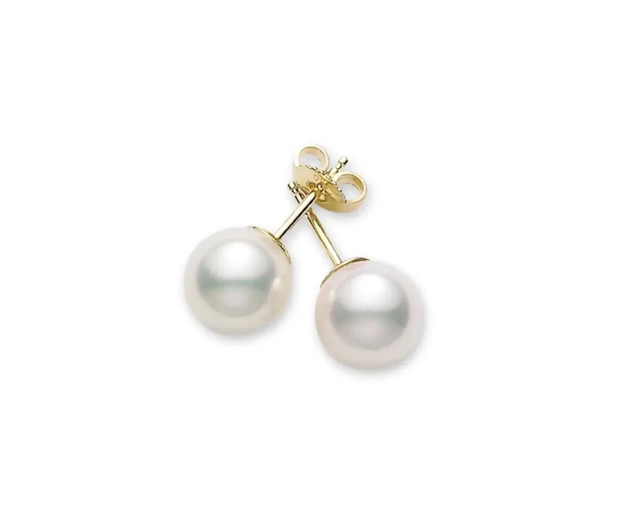 Akoya Cultured Pearl Stud Earrings in 18K Yellow Gold, A+, 6-6.5mm