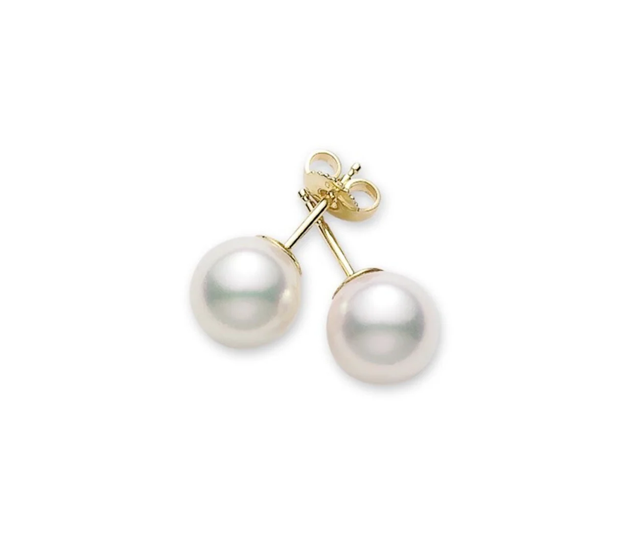 Akoya Cultured Pearl Stud Earrings in 18K Yellow Gold, A+, 7-7.5mm