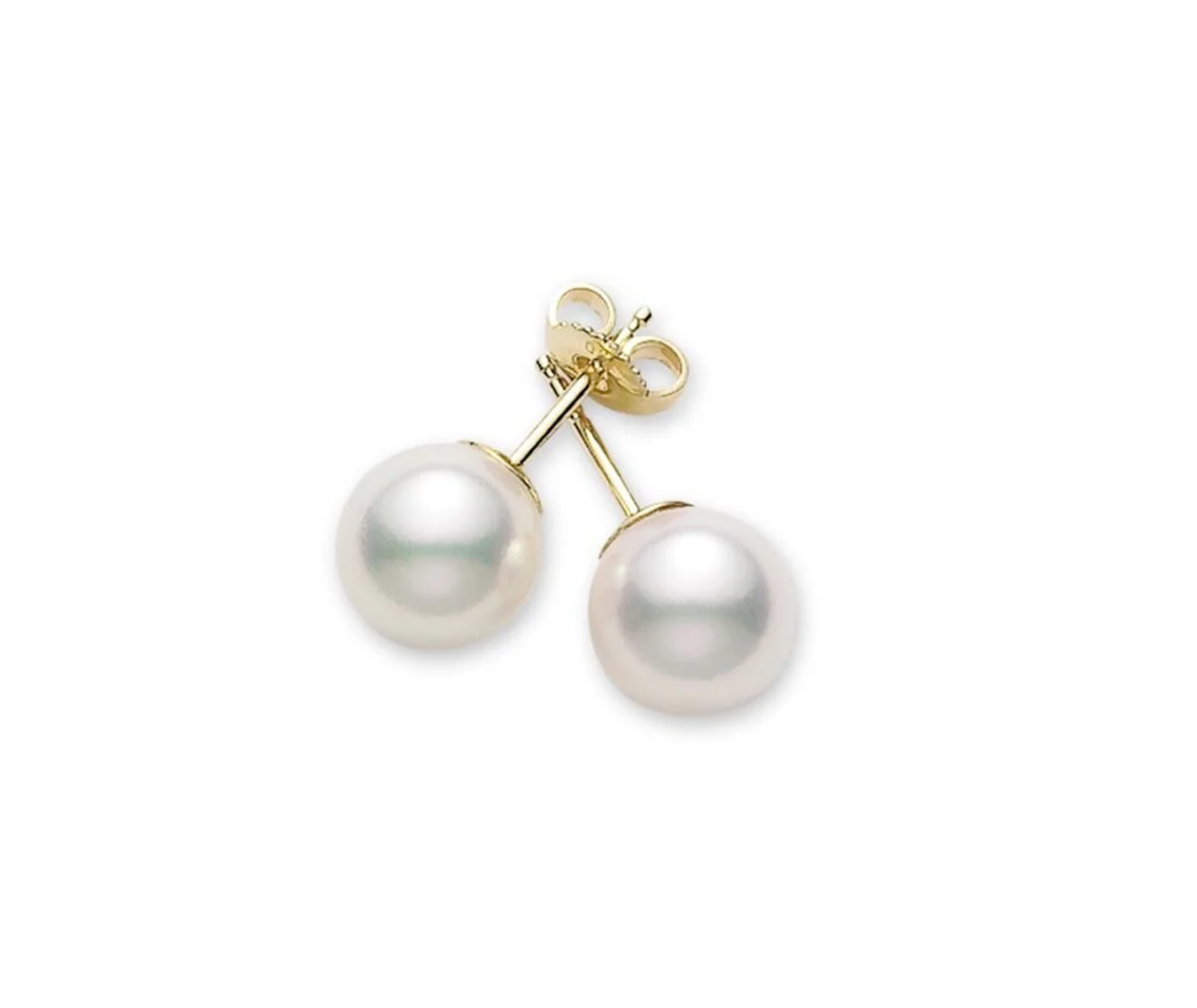 Akoya Cultured Pearl Stud Earrings in 18K Yellow Gold, AA, 7-7.5mm