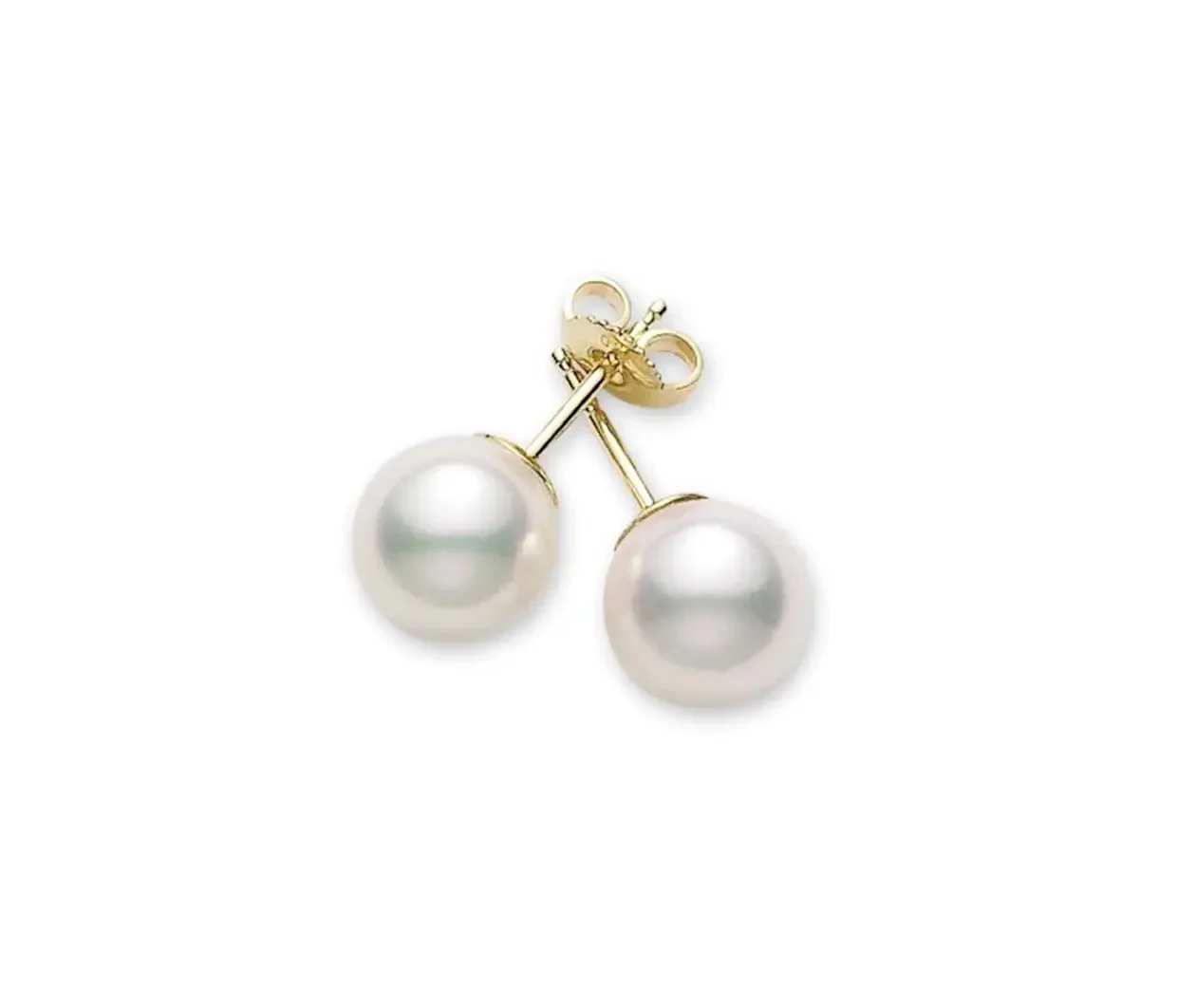 Akoya Cultured Pearl Stud Earrings in 18K Yellow Gold, AA, 7.5-8mm