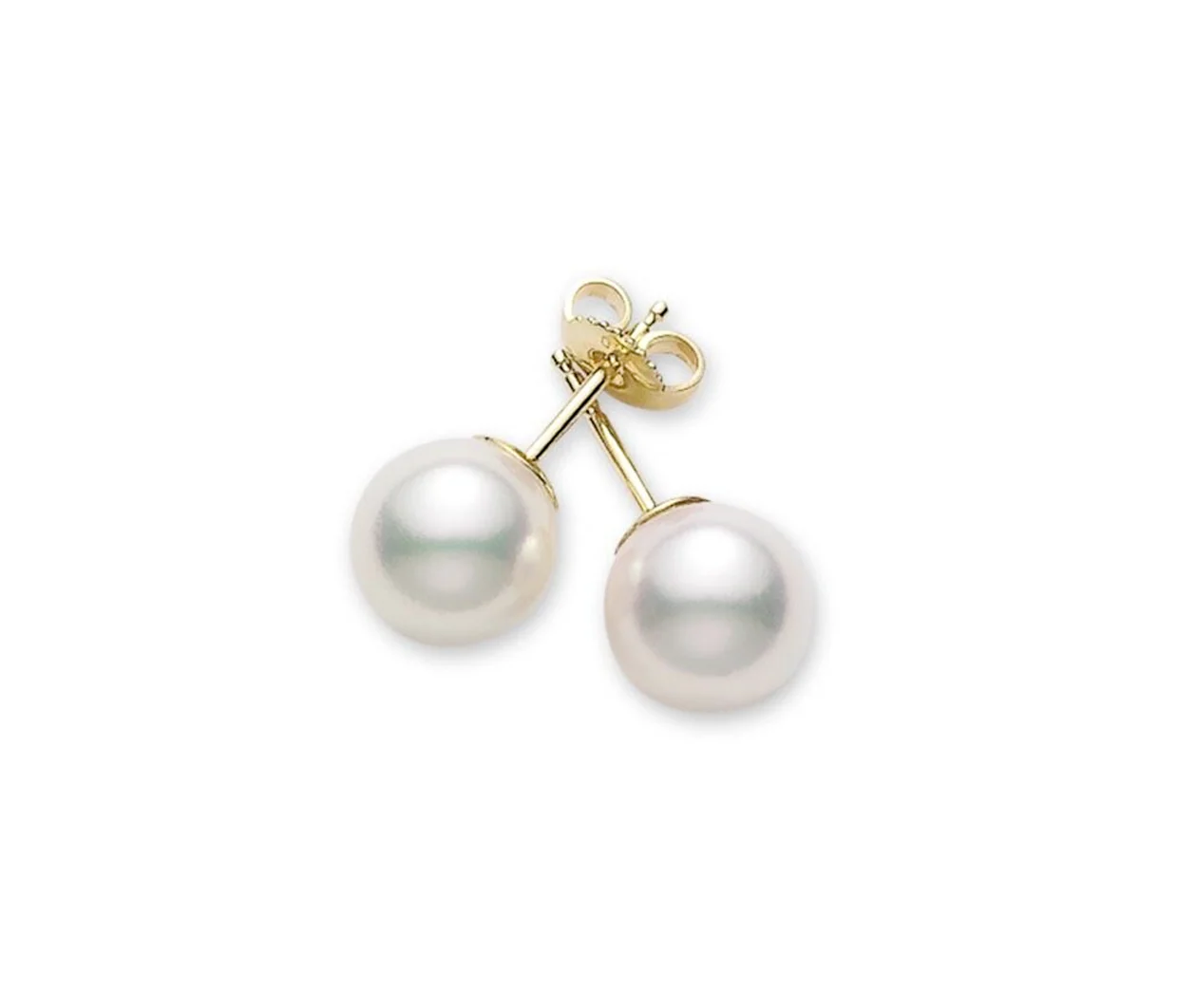 Akoya Cultured Pearl Stud Earrings in 18K Yellow Gold, A+, 8-8.25mm