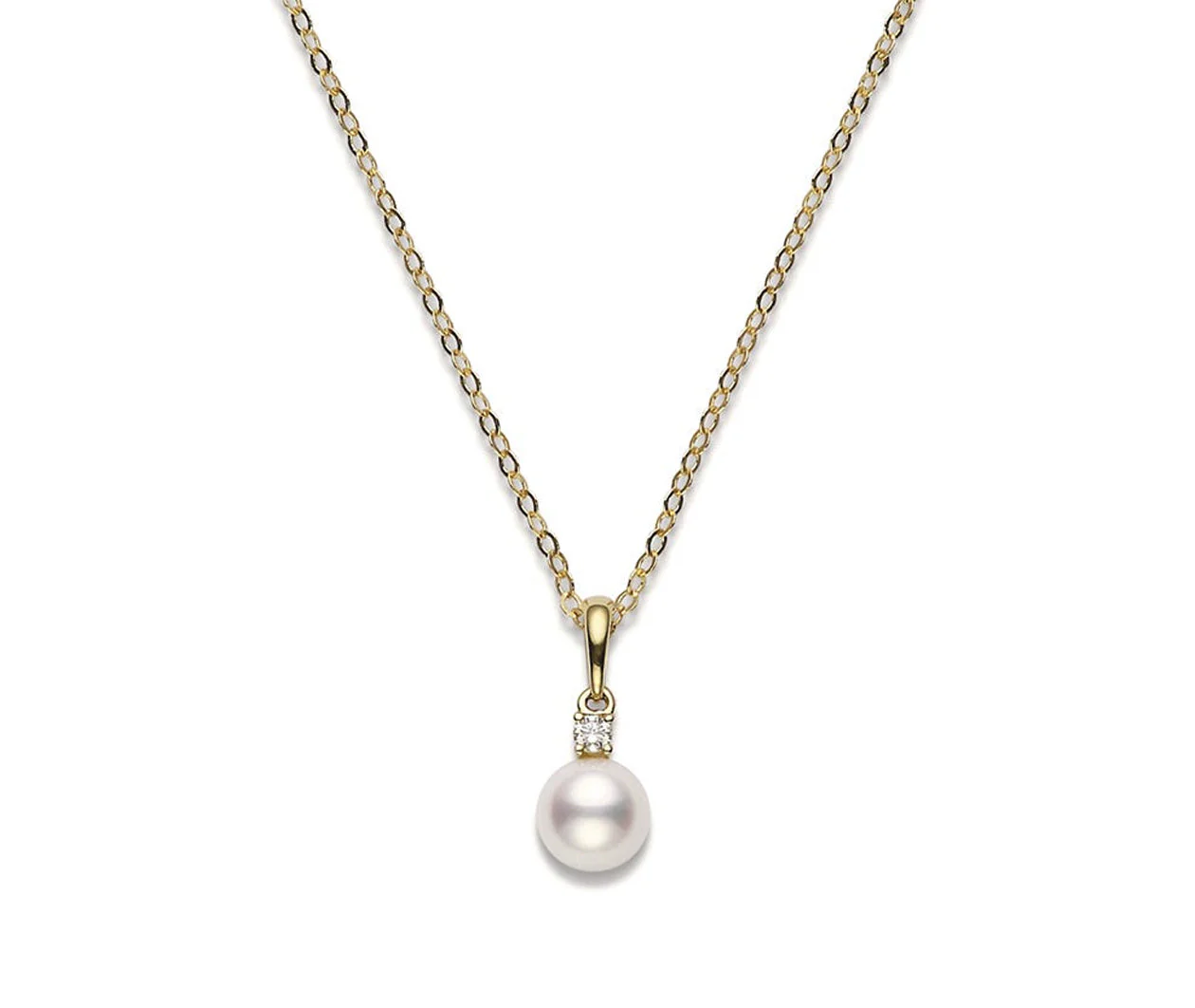 Akoya Cultured Single Pearl and Diamond Pendant in 18K Yellow Gold