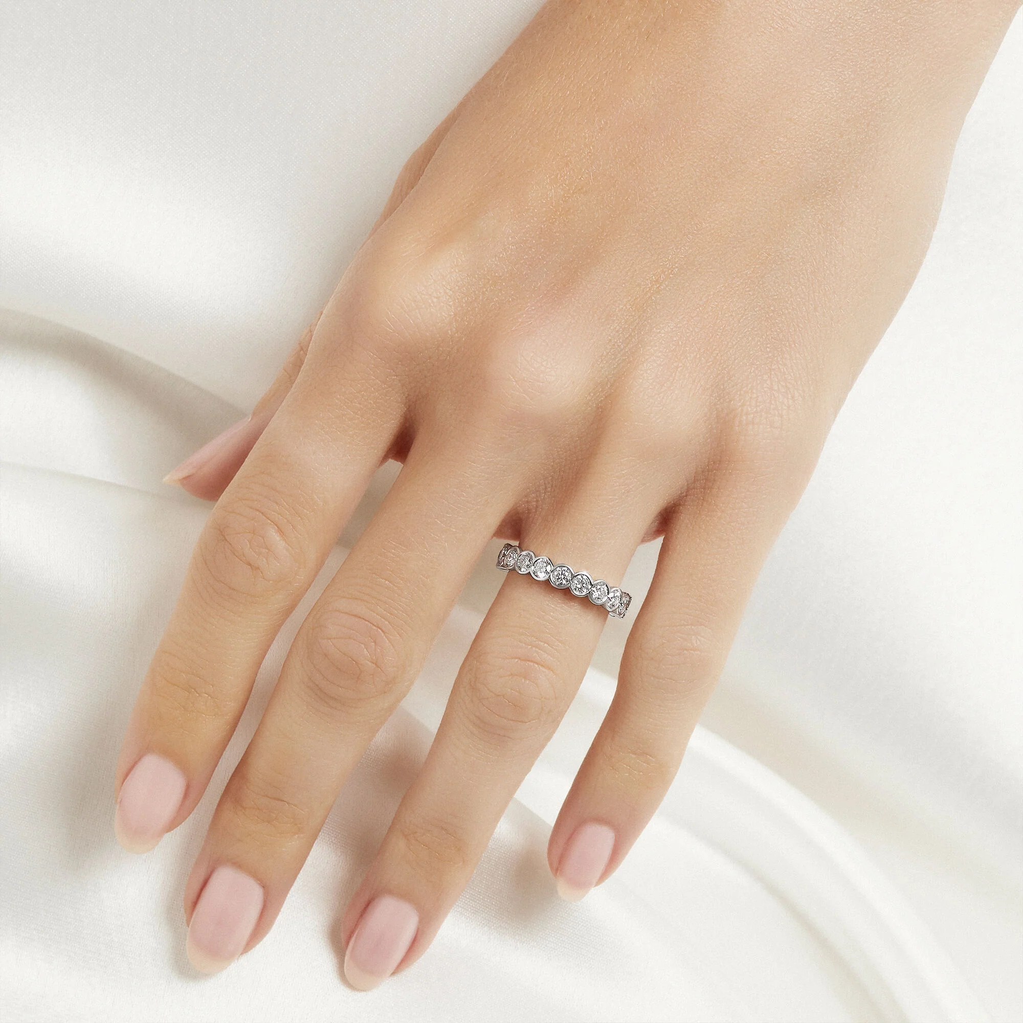Bezel Set Round Diamond Wedding Band - Image 2