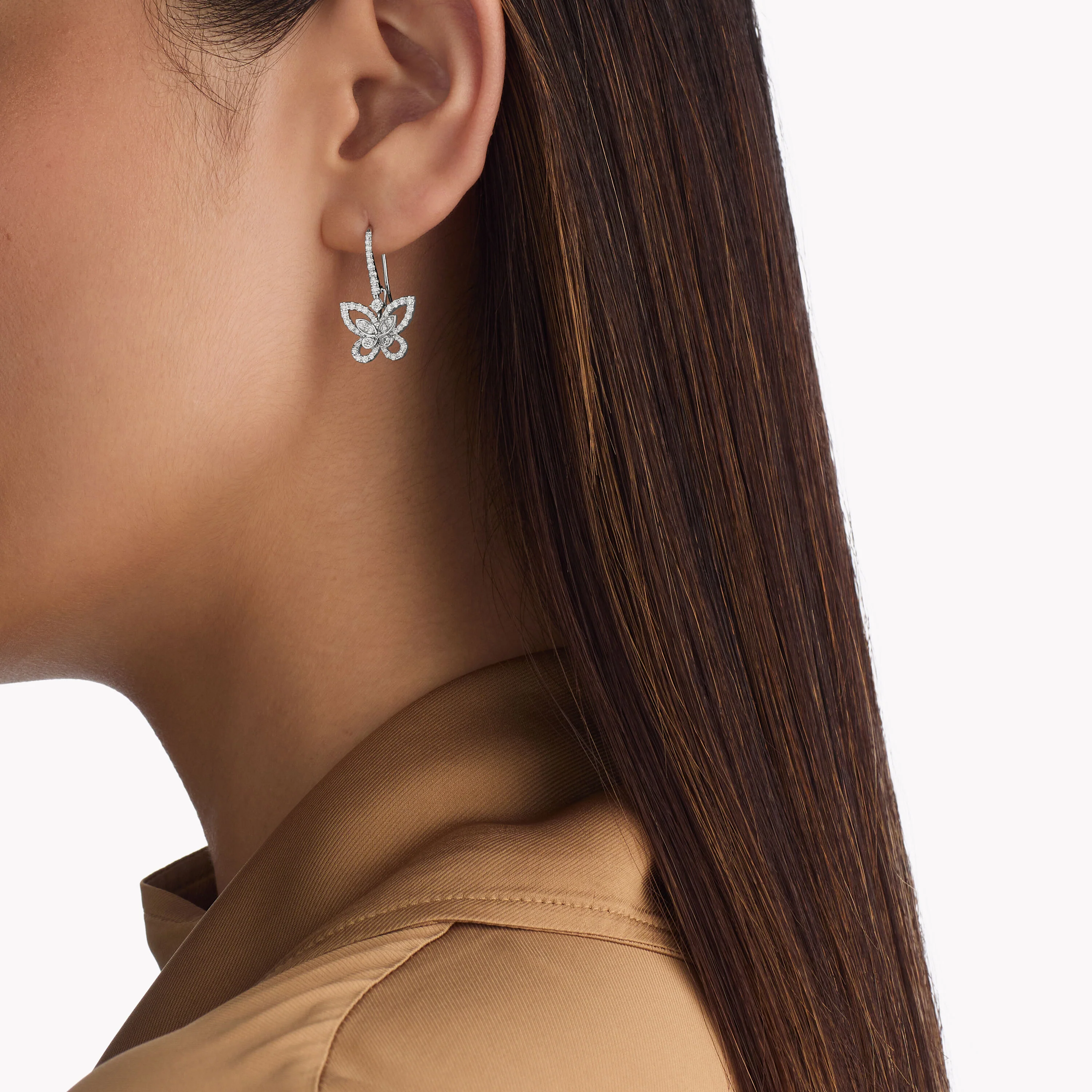 Butterfly Silhouette Diamond Drop Earrings - Image 2