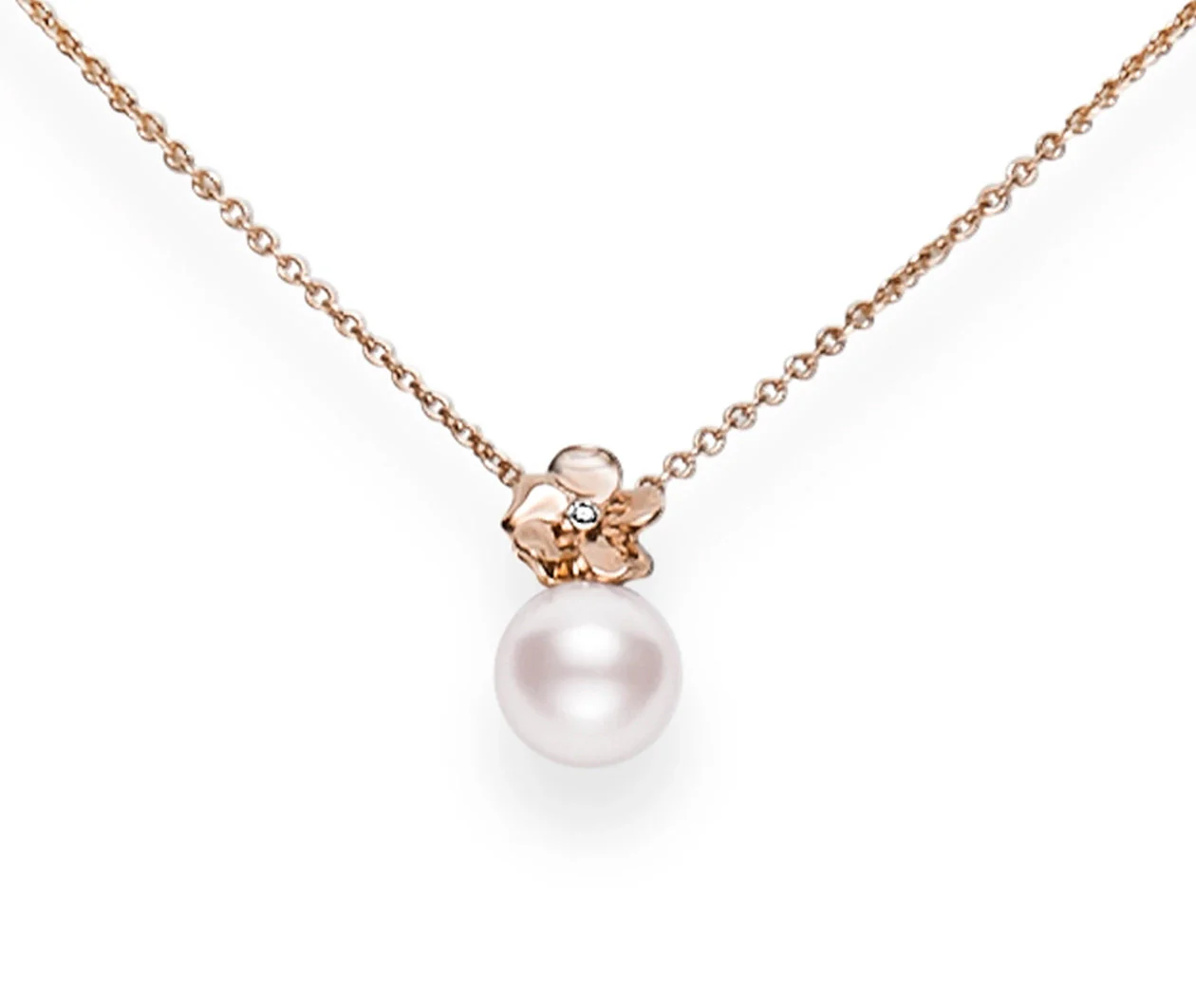 Cherry Blossom Collection Akoya Cultured Single Pearl Pendant in 18K Pink Gold