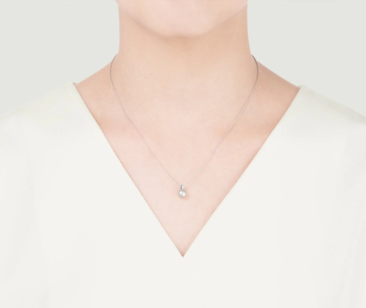 Classic Akoya Cultured Pearl 18K White Gold Pendant Necklace - Image 2