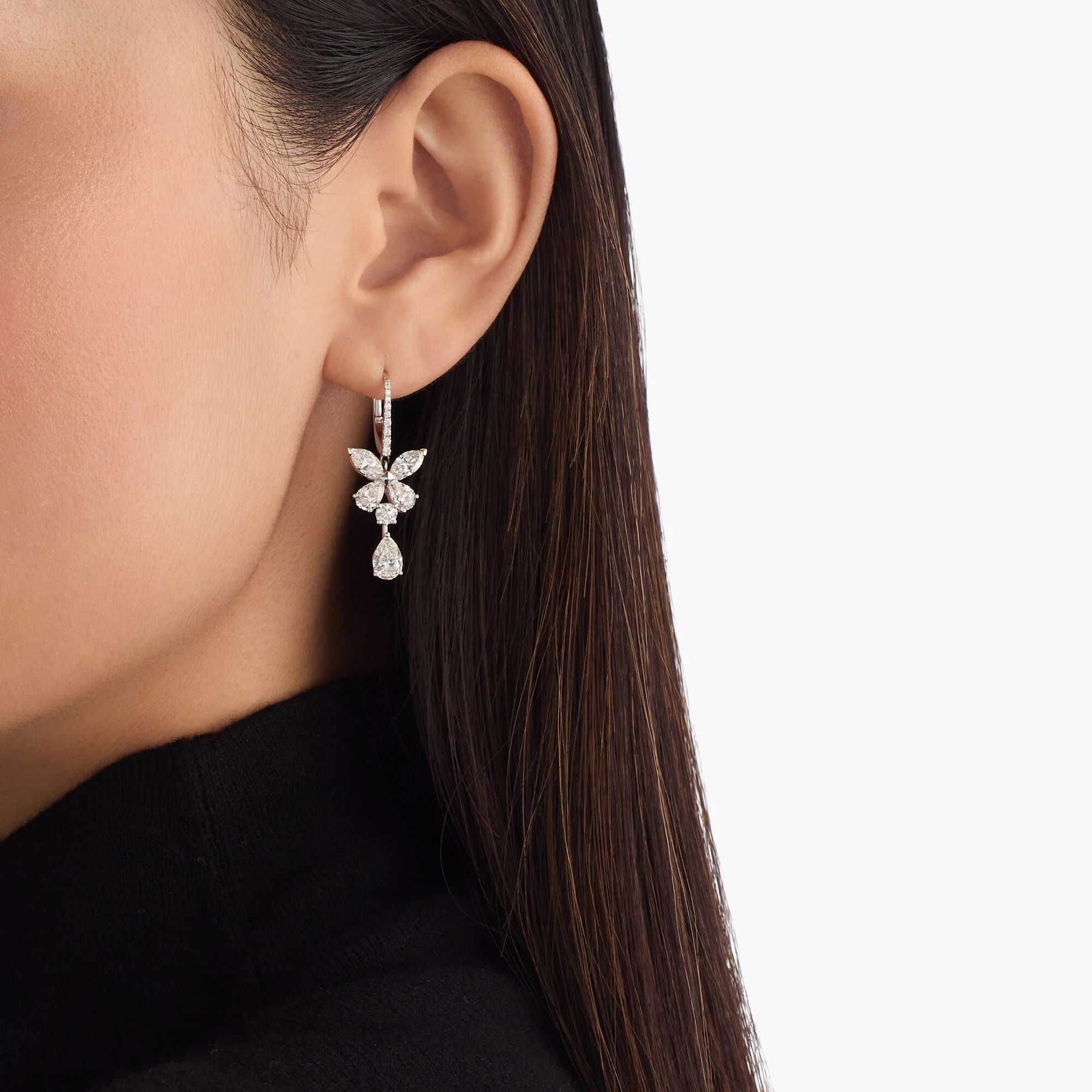 Classic Butterfly Pear Shape Diamond Drop Earrings - Image 2