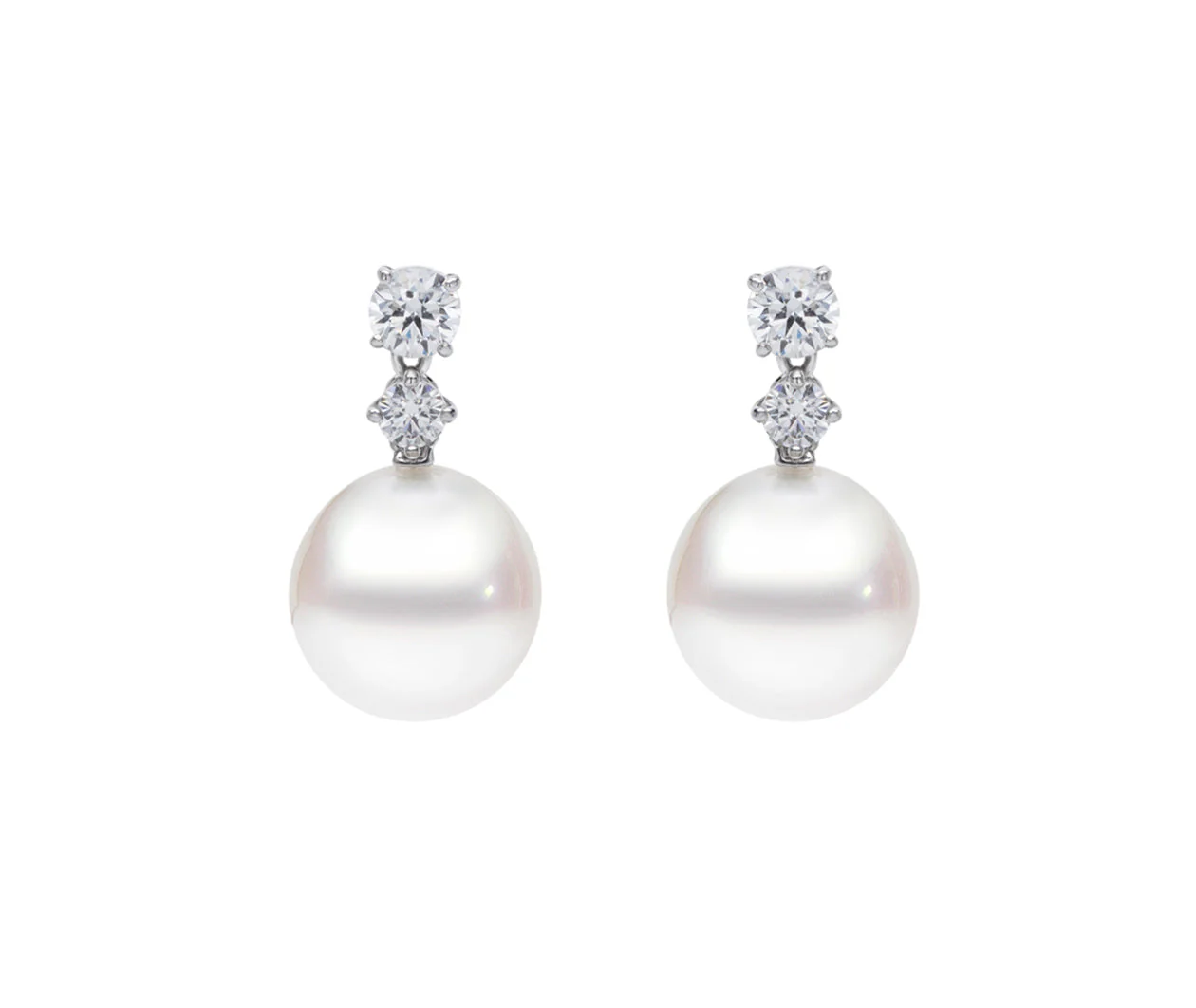 Classic White South Sea Cultured Pearl and Diamond Earrings In 18K White Gold