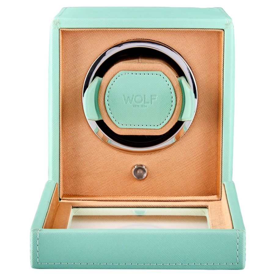 WOLF Cub Seltzer Single Watch Winder with Cover Mint/Peach - Image 3