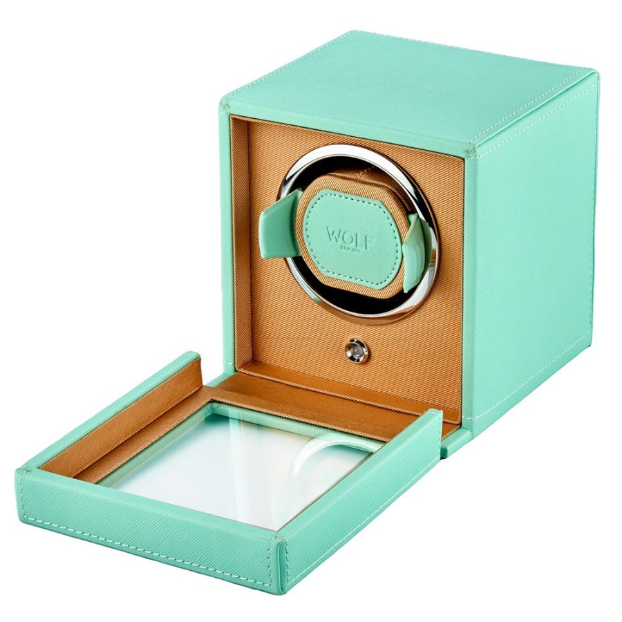 WOLF Cub Seltzer Single Watch Winder with Cover Mint/Peach - Image 4