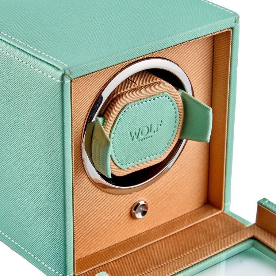 WOLF Cub Seltzer Single Watch Winder with Cover Mint/Peach - Image 5