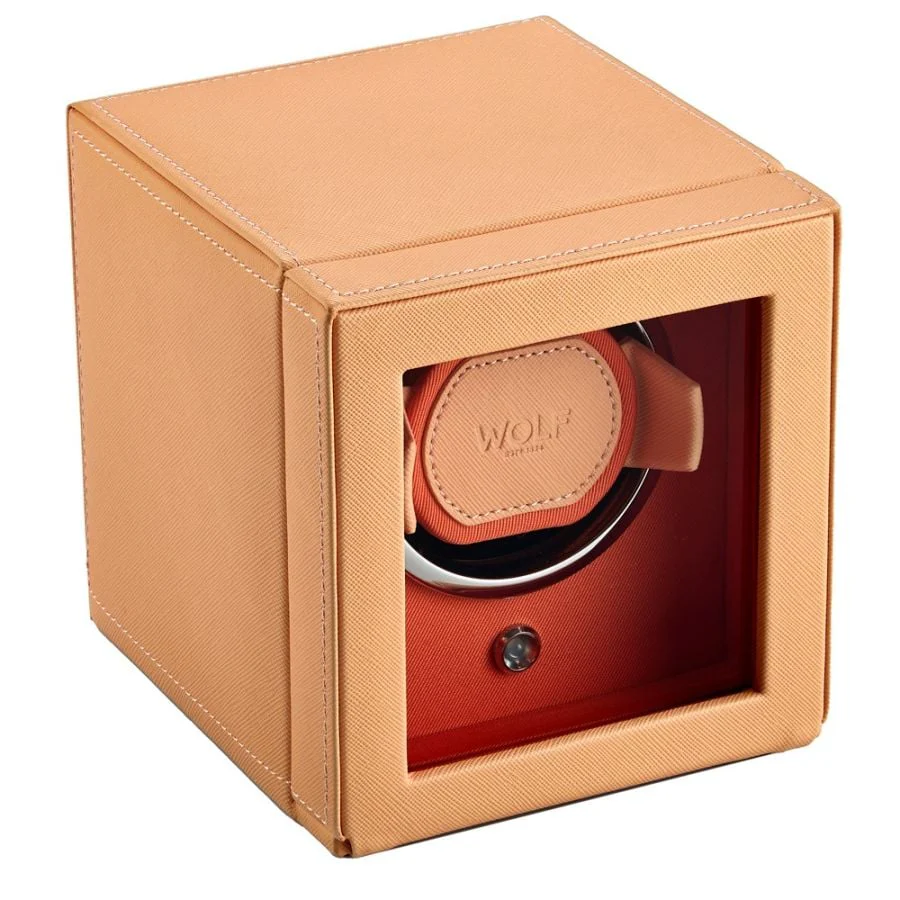 WOLF Cub Seltzer Single Watch Winder with Cover Peach/Orange - Image 2