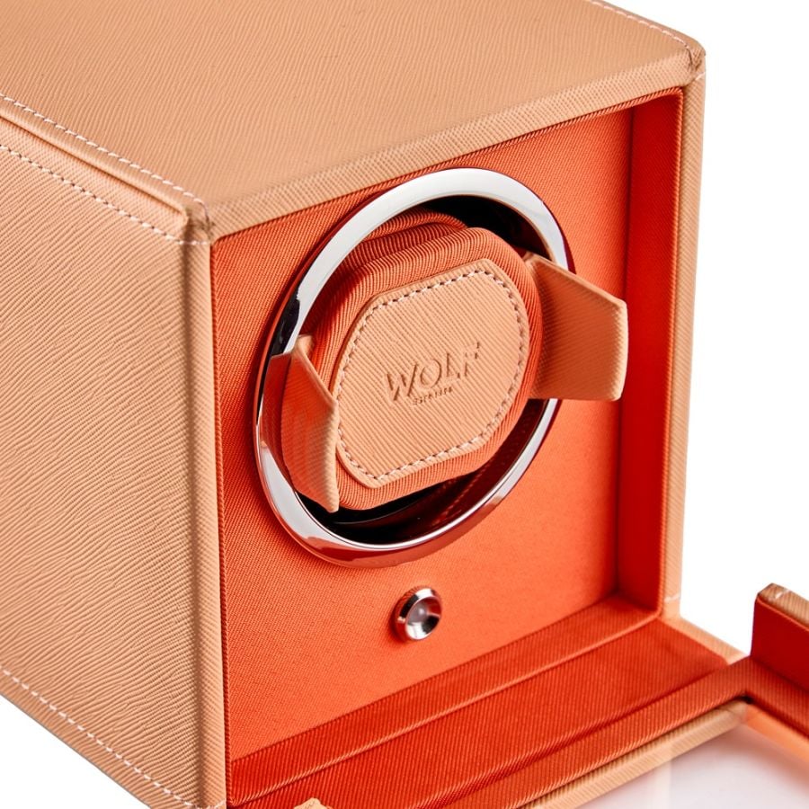 WOLF Cub Seltzer Single Watch Winder with Cover Peach/Orange - Image 5