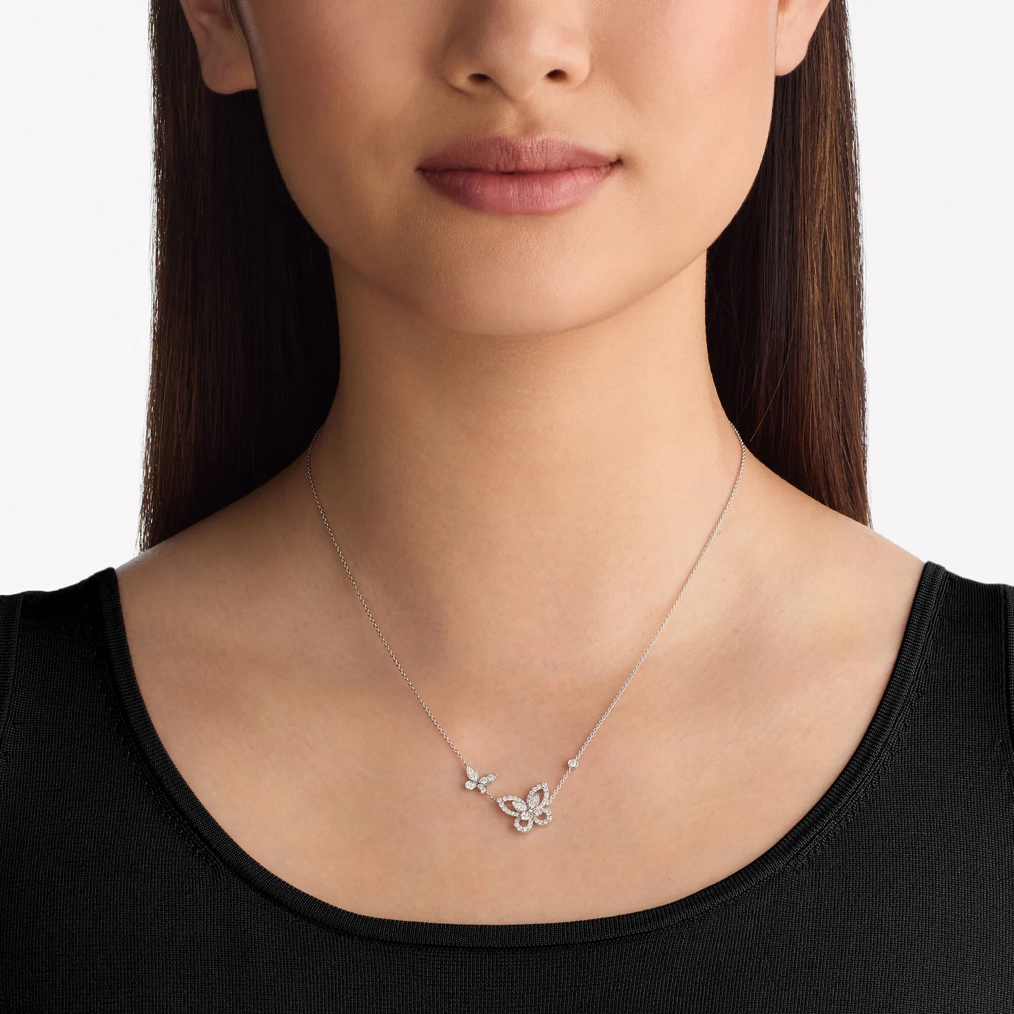 Double Butterfly Silhouette Diamond Pendant - Image 2