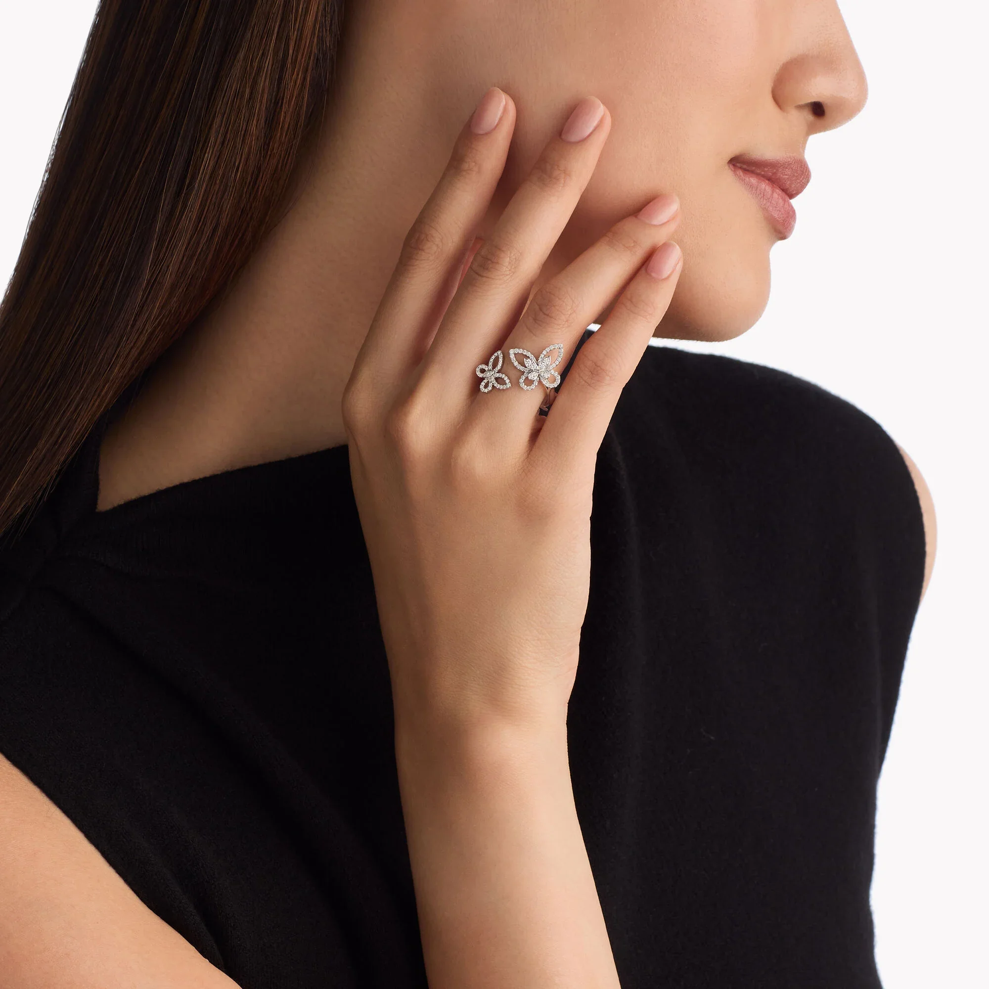 Double Butterfly Silhouette Diamond Ring - Image 2