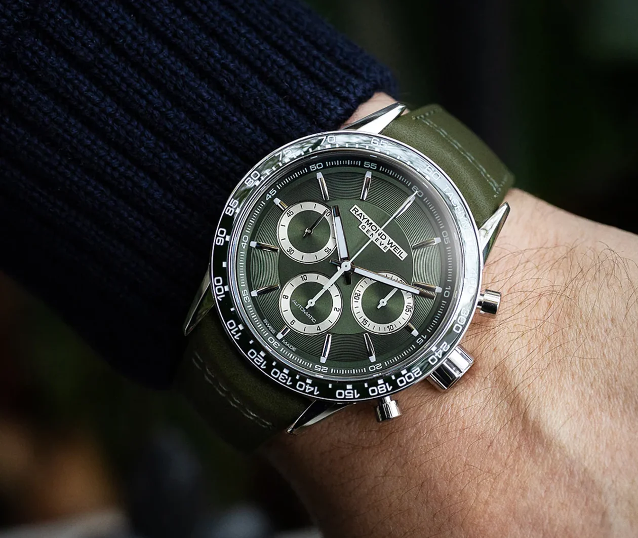 Freelancer Men's Automatic Chronograph Green Leather Watch - Image 5