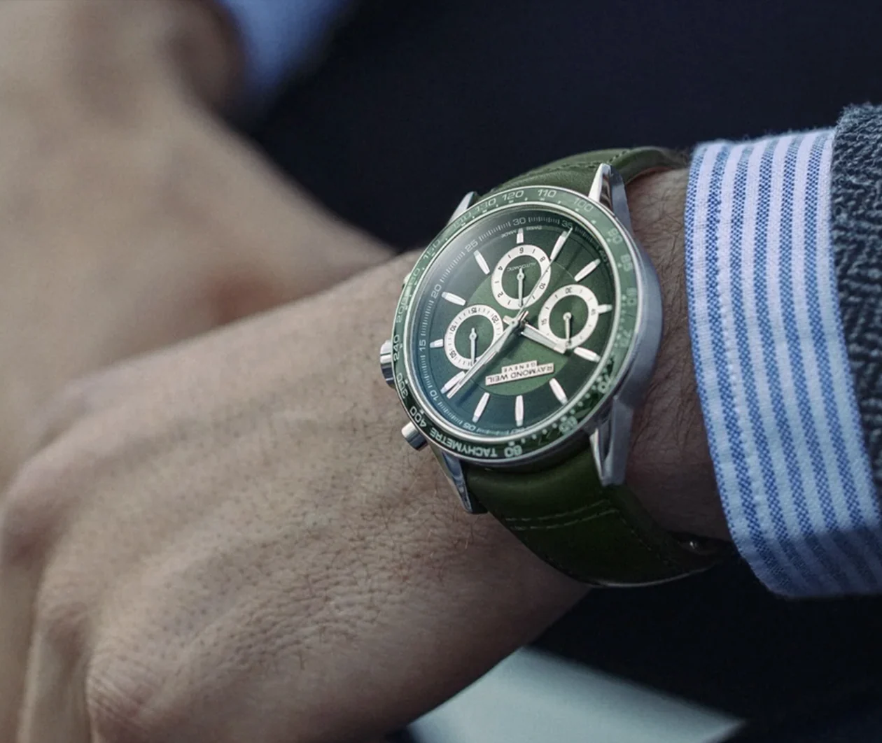 Freelancer Men's Automatic Chronograph Green Leather Watch - Image 7