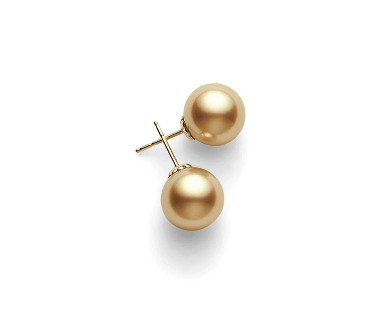 Golden South Sea Cultured Pearl Stud Earrings in 18K Yellow Gold, A+, 9mm