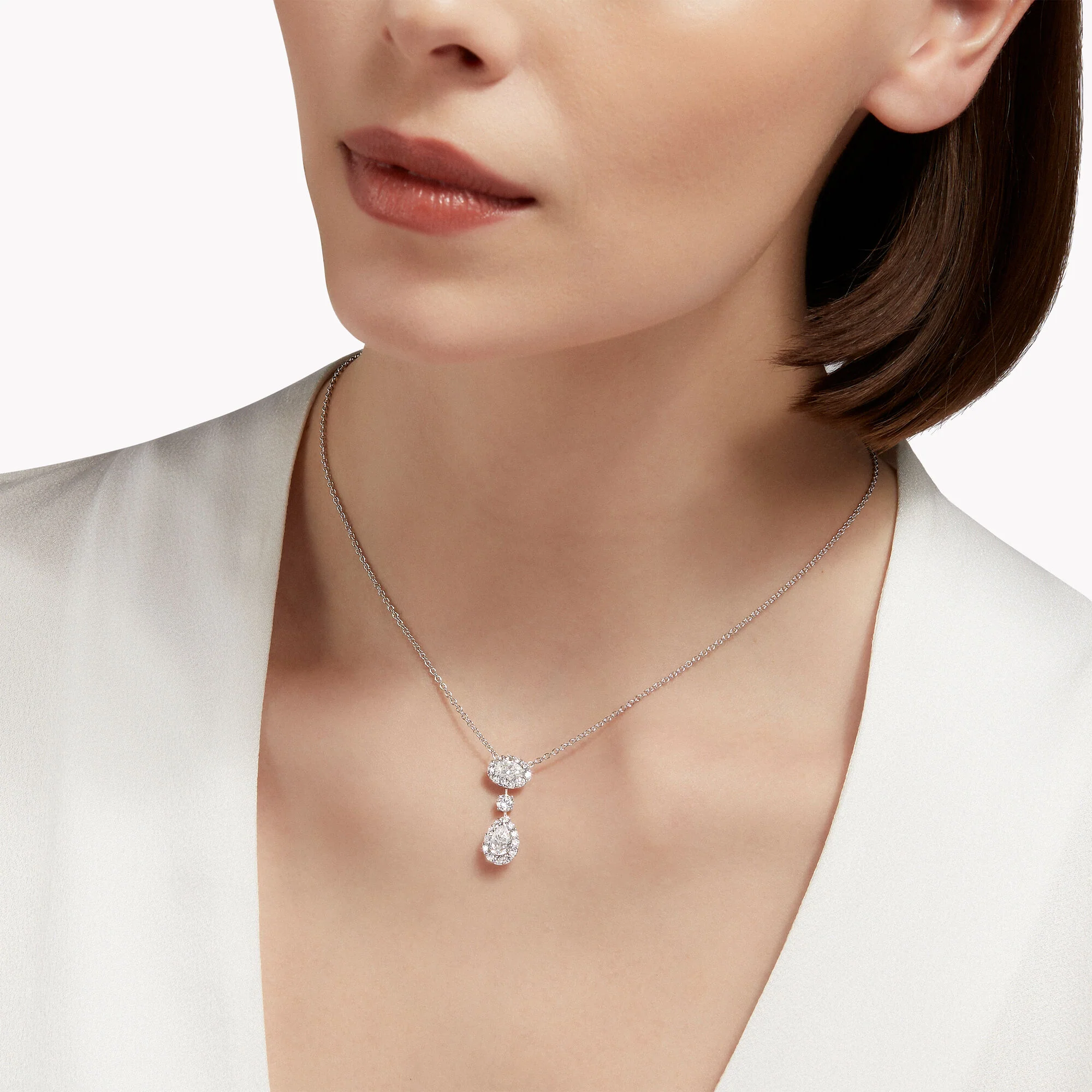 Icon Oval and Pear Shape Diamond Drop Necklace - Image 2