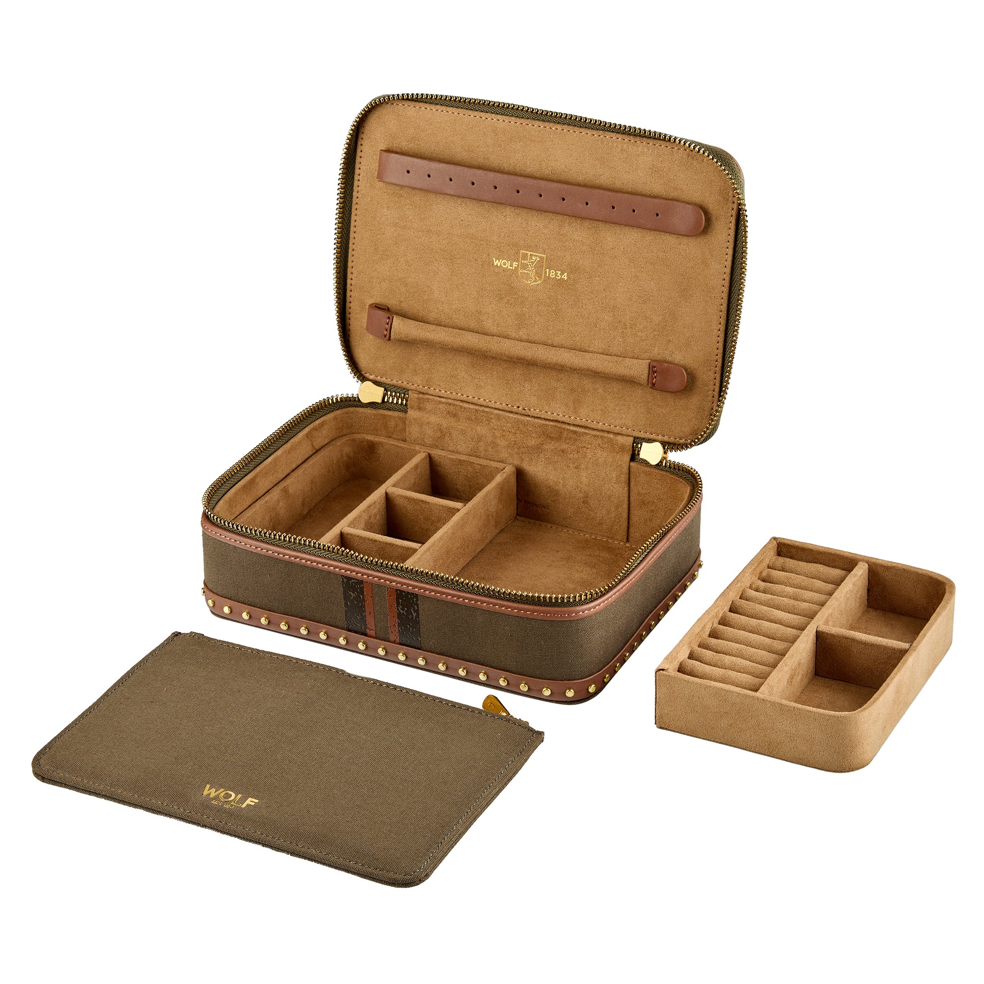 Wolf Ida Travel Zip Jewellery Case Khaki - Image 4