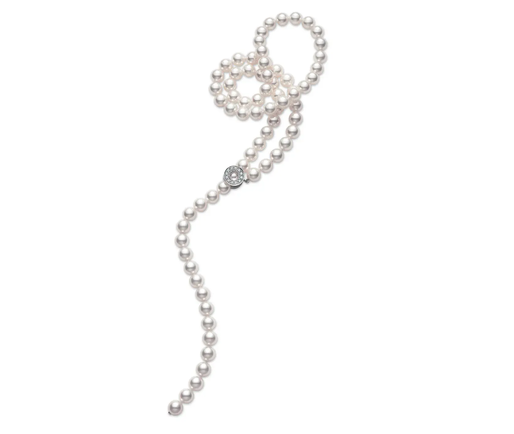 Akoya Cultured Pearl 18K White Gold Strand Lariat Necklace