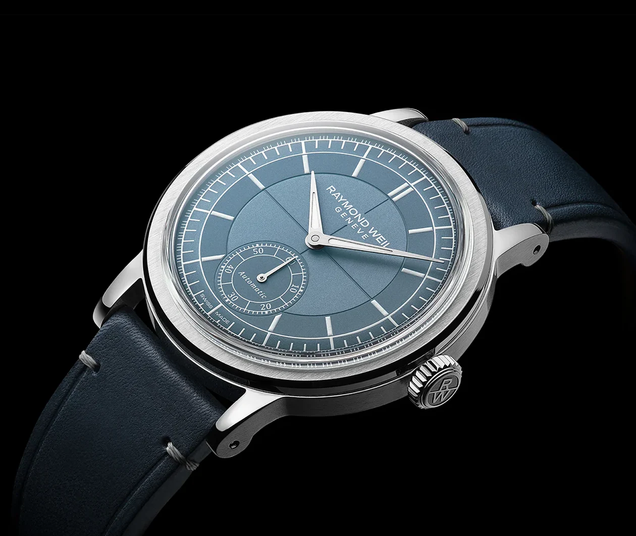 Millesime Men's Automatic Navy Blue Leather Strap Watch - Image 4