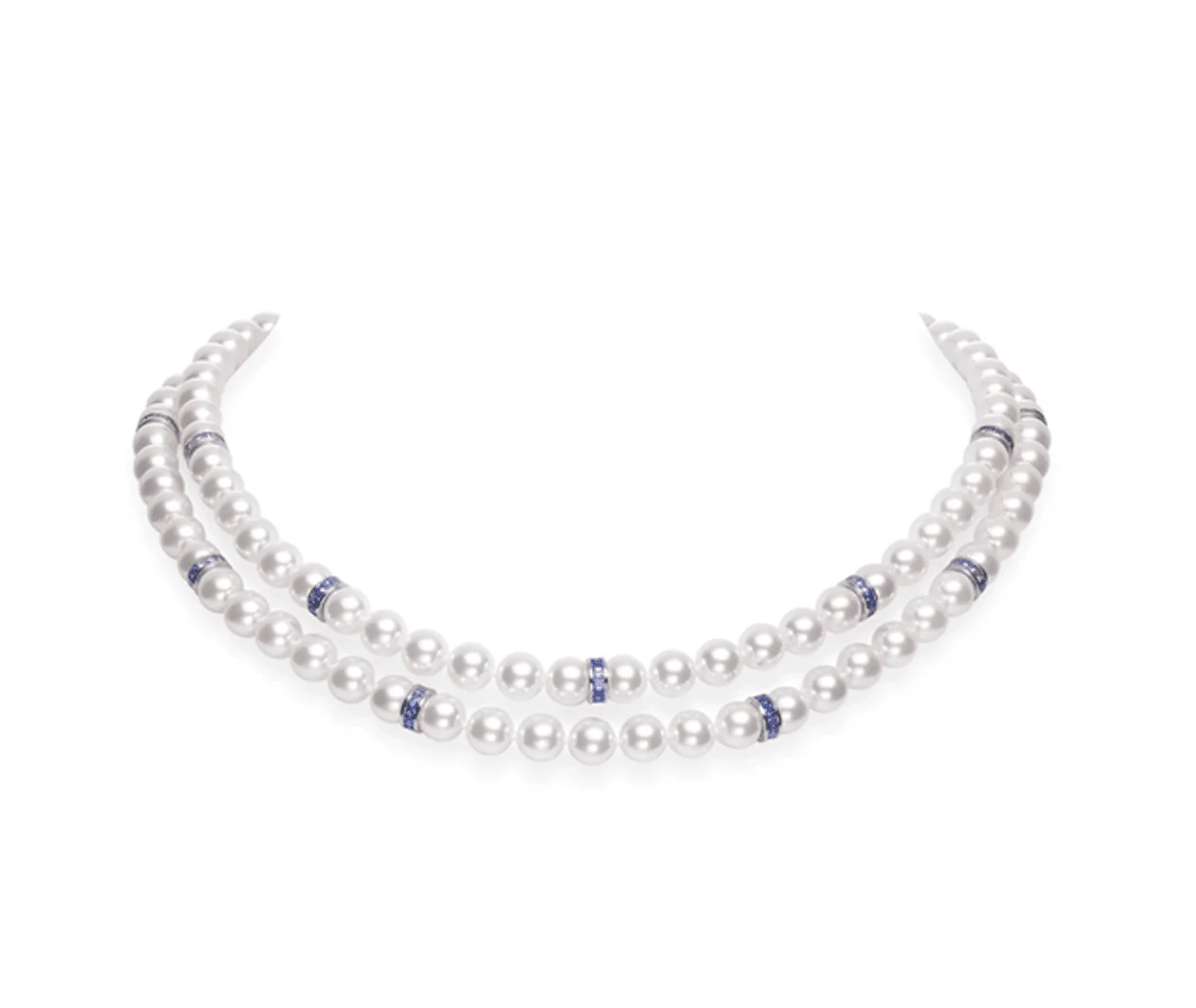 Ocean Akoya Cultured Pearl and Sapphire Double Row Necklace