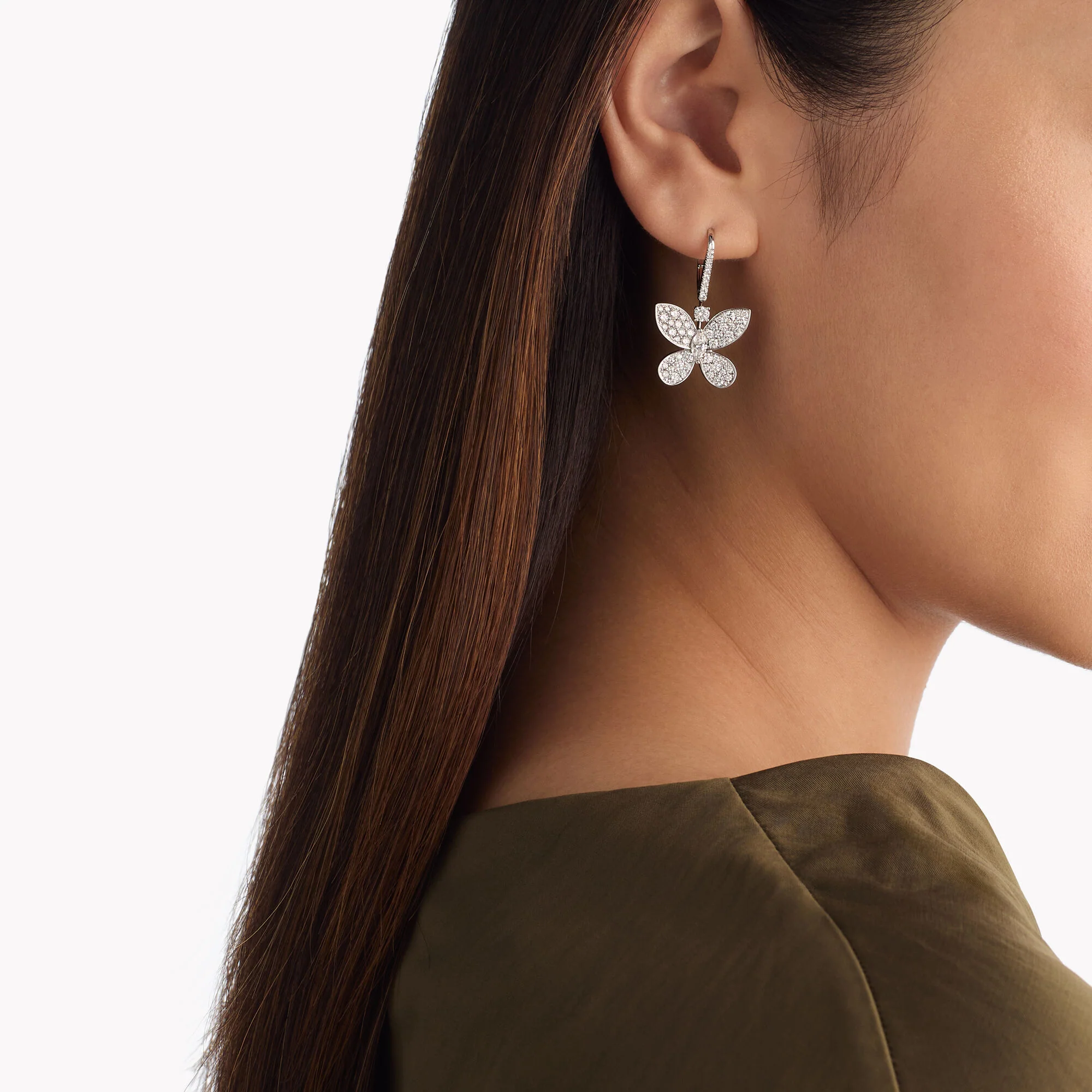 Pavé Butterfly Diamond Drop Earrings - Image 2