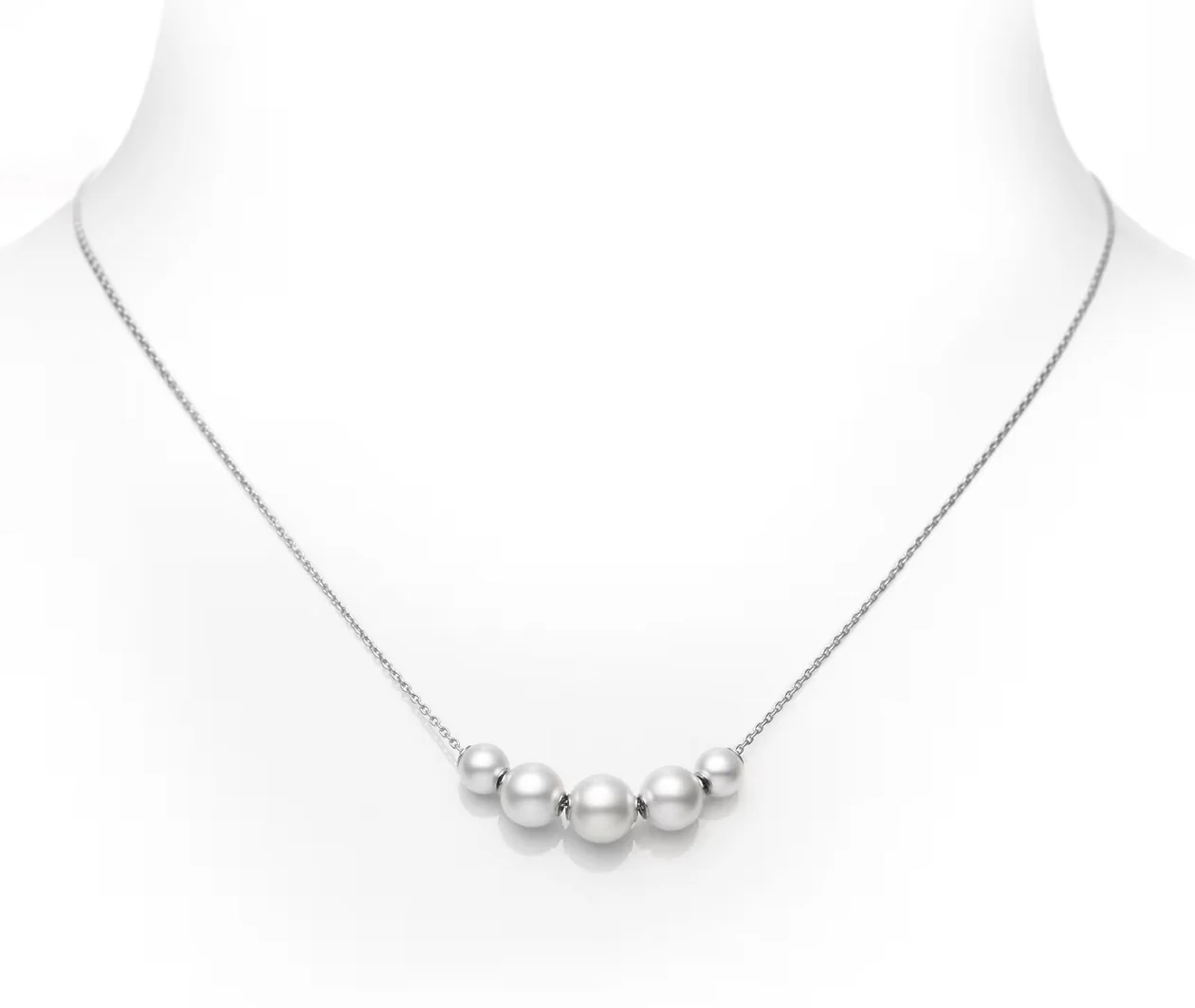 Pearls in Motion Akoya Cultured Pearl Line Pendant in 18k White Gold