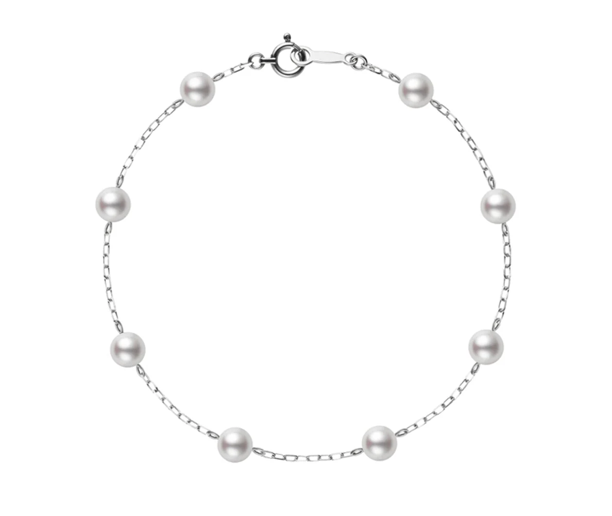 Station Akoya Cultured Pearl Station Bracelet in 18K White Gold