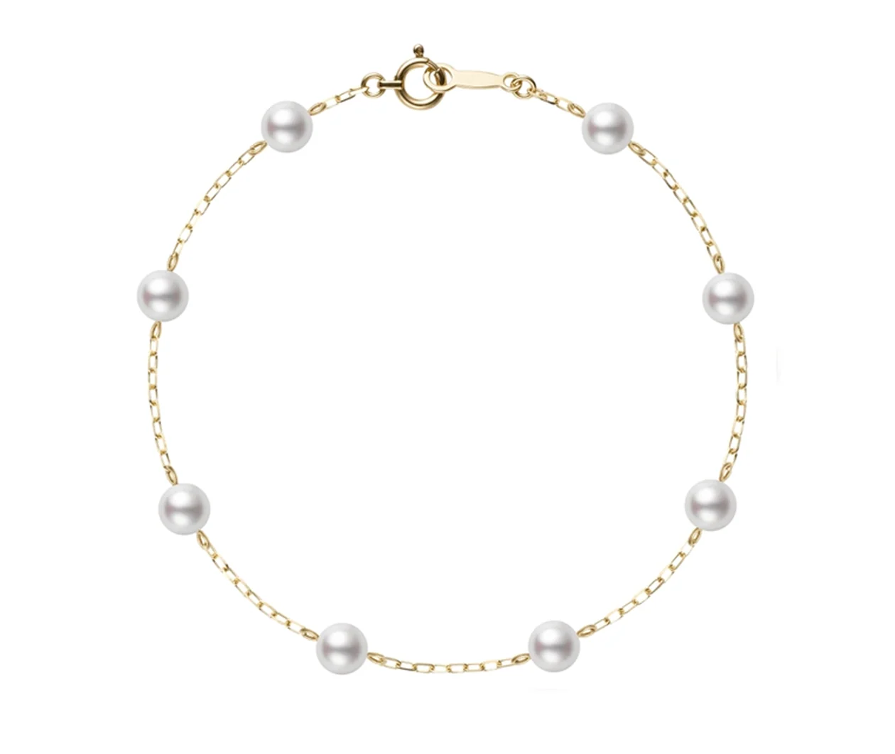 Station Akoya Cultured Pearl Station Bracelet in 18K Yellow Gold