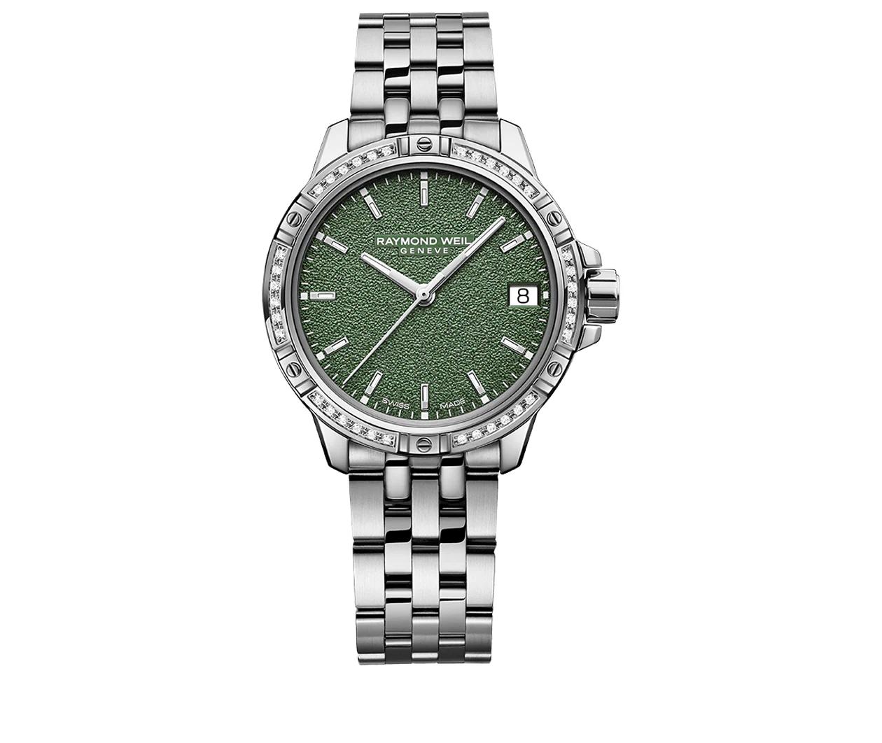 Tango Classic Ladies Quartz Diamonds Green Frosted Dial Steel Date Watch