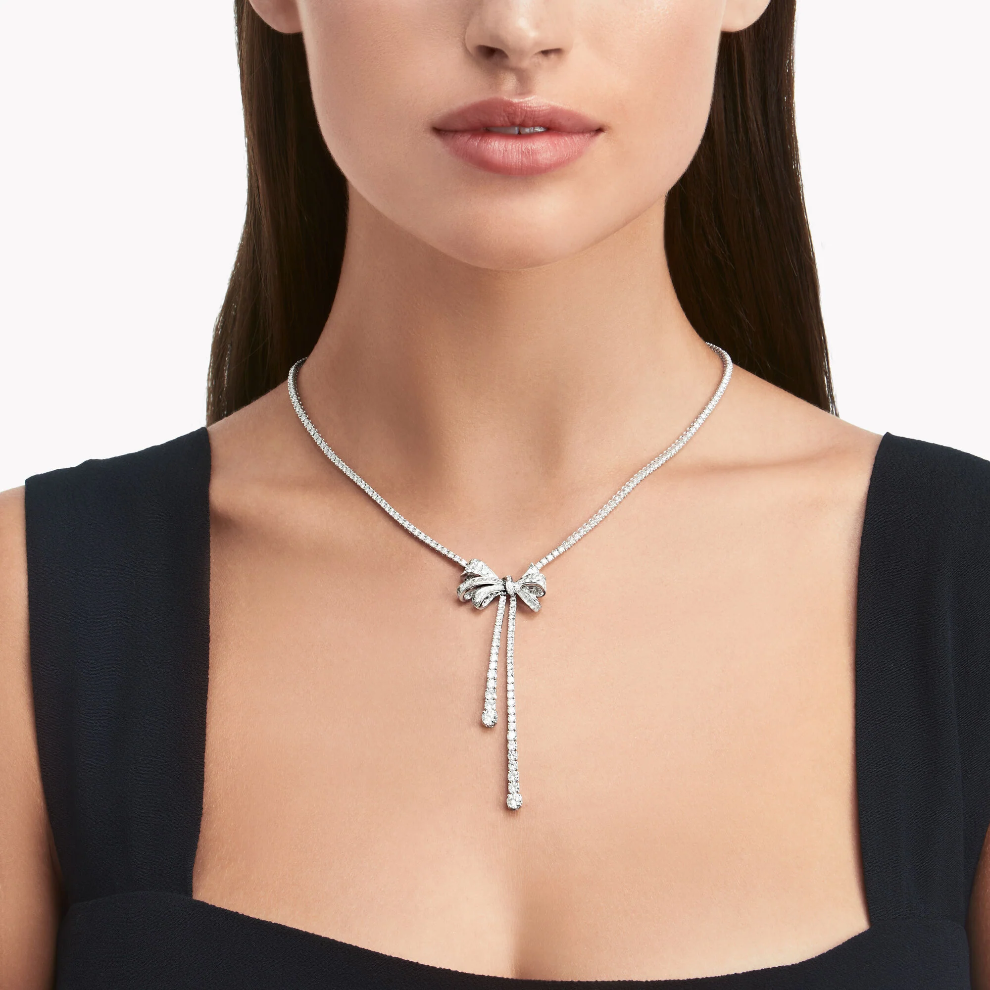 Tilda's Bow Double Strand Round Diamond Necklace - Image 2