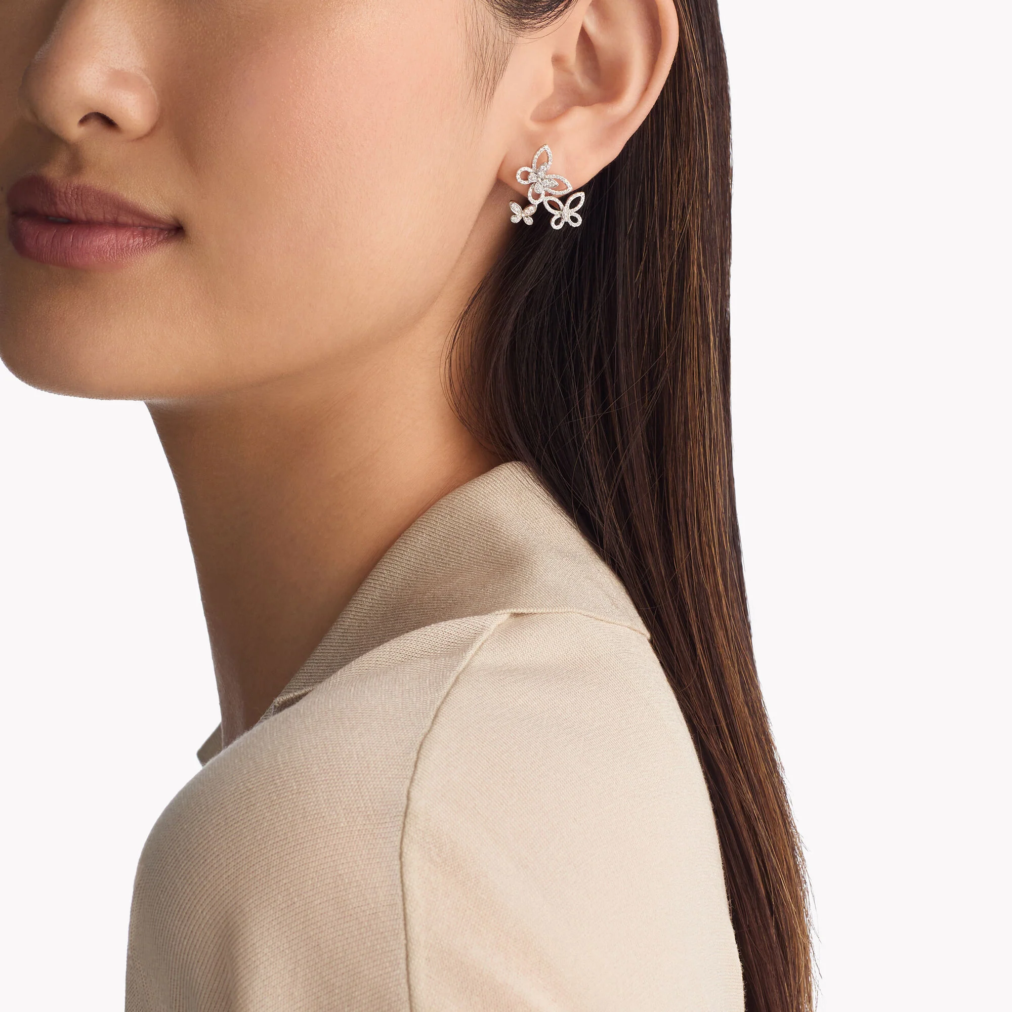 Triple Butterfly Silhouette Diamond Earrings - Image 2