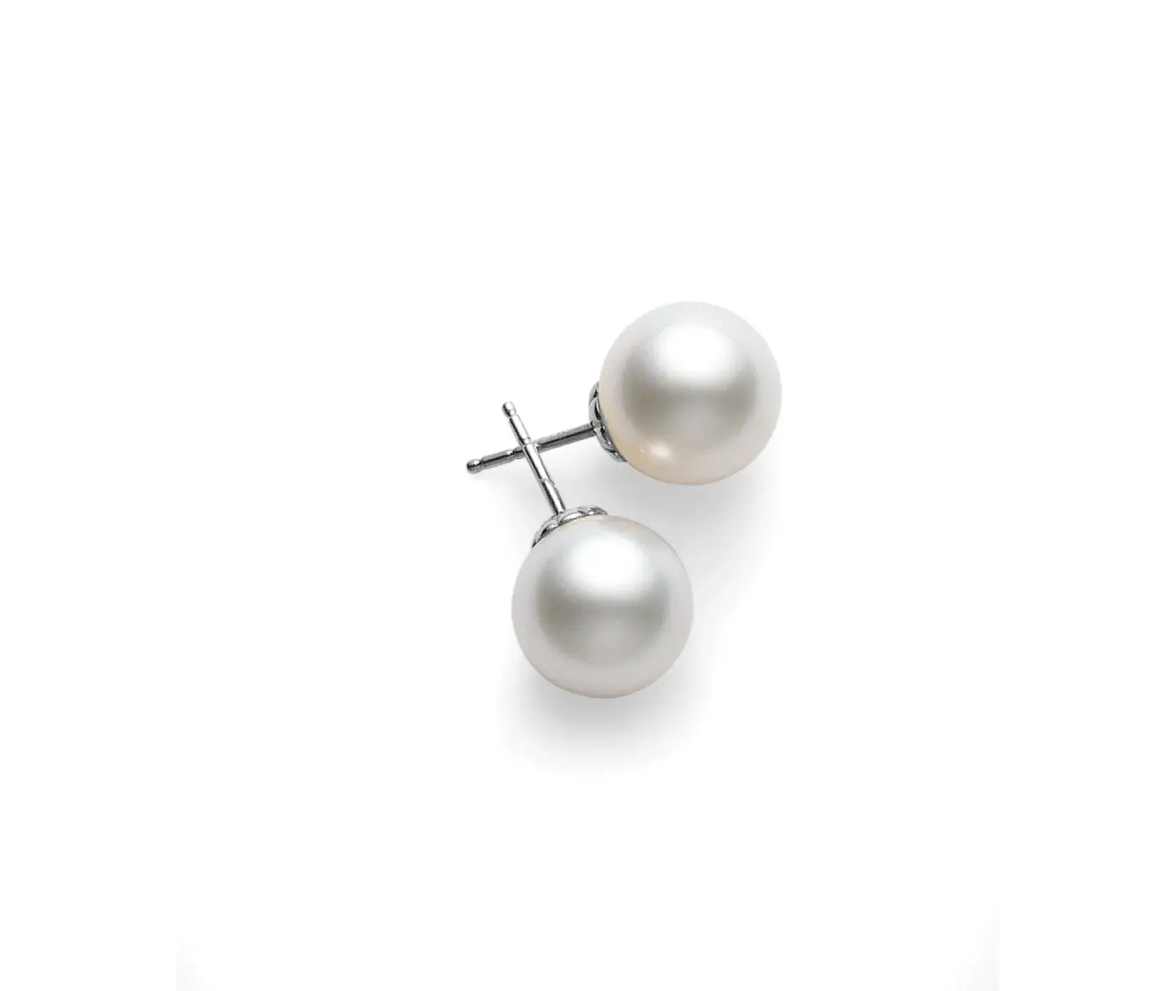 White South Sea Cultured Pearl Stud Earrings in 18K White Gold, A+, 10mm