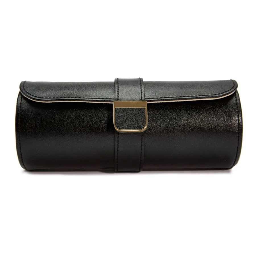 Wolf Palermo Double Watch Roll with Jewellery Pouch Black