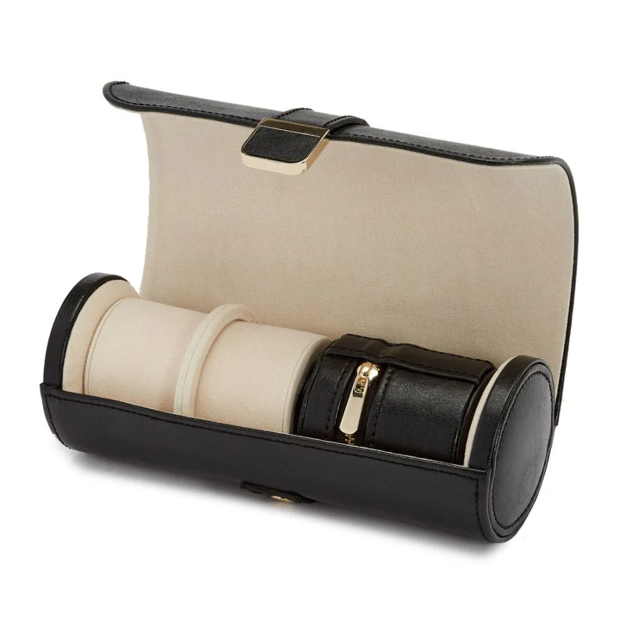 Wolf Palermo Double Watch Roll with Jewellery Pouch Black - Image 2