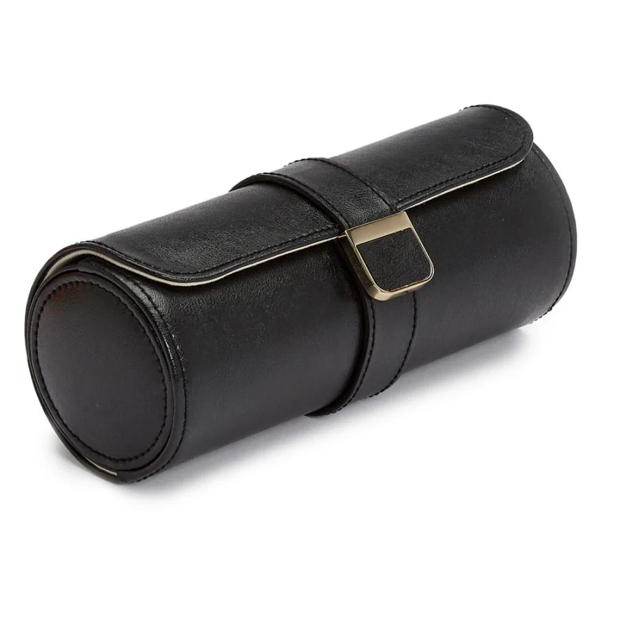 Wolf Palermo Double Watch Roll with Jewellery Pouch Black - Image 3