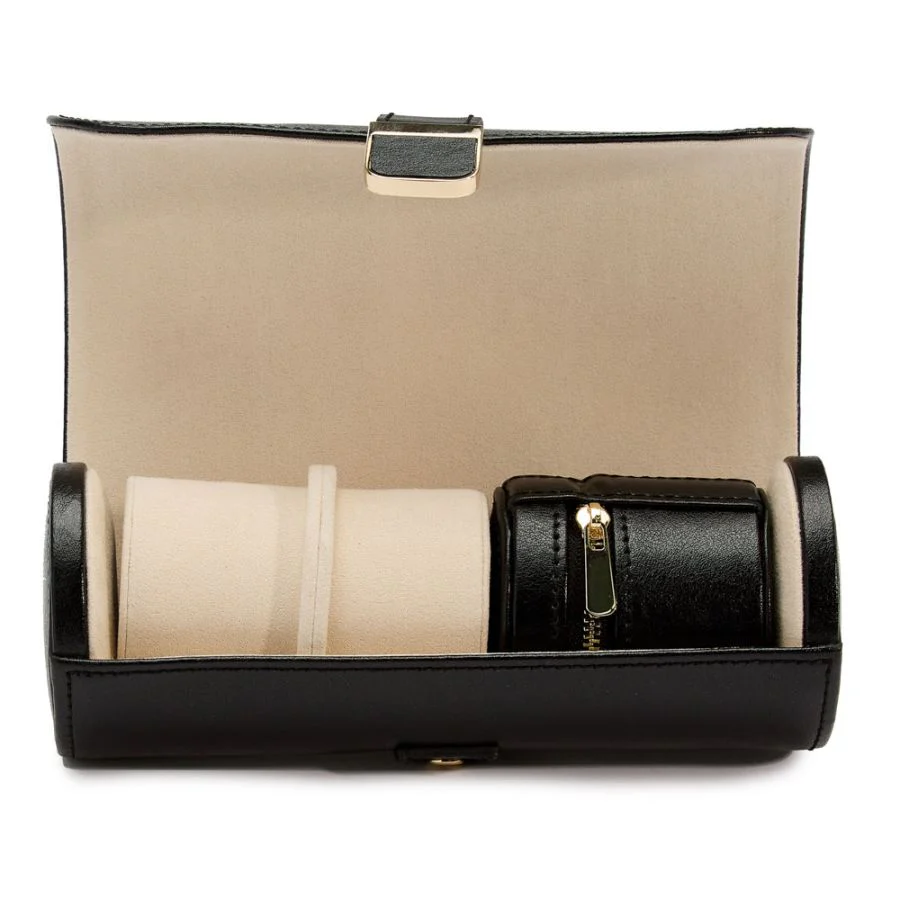 Wolf Palermo Double Watch Roll with Jewellery Pouch Black - Image 4